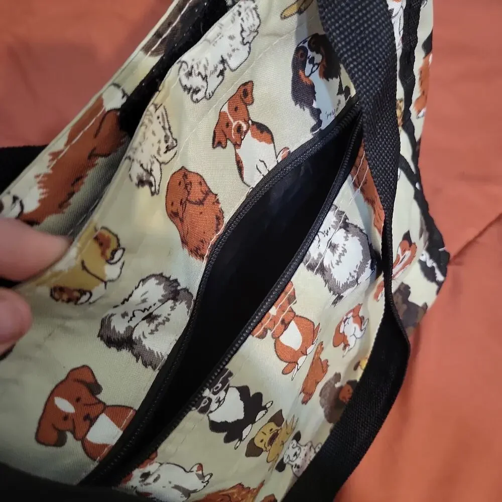 Adorable Dog Travel Bag 2 Outside Pouches And Waste Bag Holder Canvas
